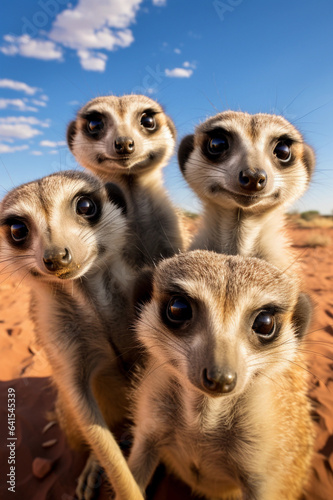 Fotografie, Obraz a side-splitting photo of a group of meerkats striking hilarious poses,