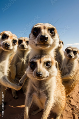 a side-splitting photo of a group of meerkats striking hilarious poses, © alhaitham