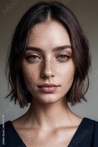 Beautiful lady with freckles and dark makeup