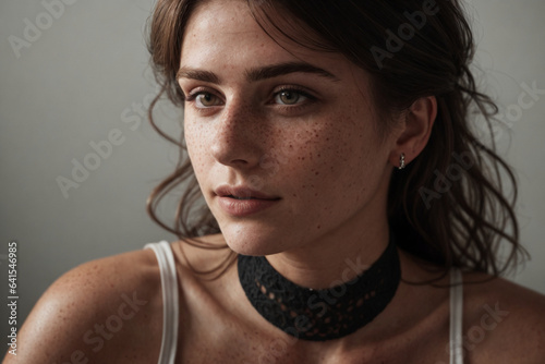 Beautiful lady with freckles and dark makeup
