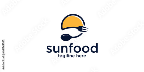 food design logo, spoon combined with the sun