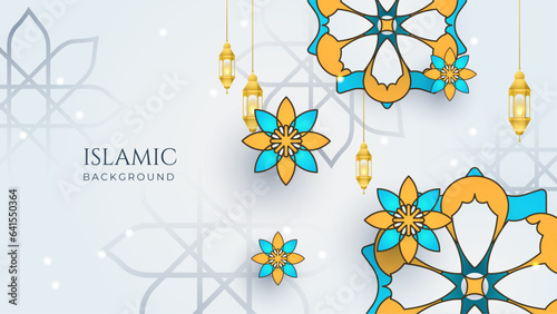 Wallpaper Mural Yellow, blue and white modern islamic background with mandala pattern and lamp Torontodigital.ca