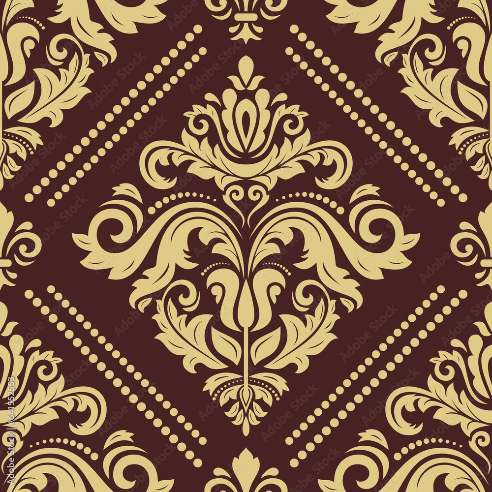 Classic seamless pattern. Damask orient ornament. Classic vintage brown and golden background. Orient ornament for fabric, wallpapers and packaging