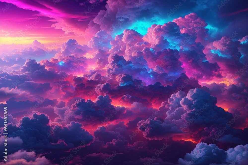 Neon Cotton Clouds Background, Glowing  Cotton Candy Cloud Background, Clouds Background, AI Generative