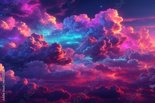 Neon Cotton Clouds Background, Glowing Cotton Candy Cloud Background, Clouds Background, AI Generative