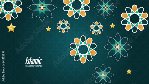 Green and orange modern islamic background with mandala pattern and star