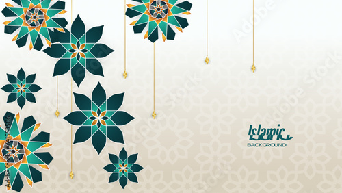 Blue green and gold modern islamic background with mandala pattern