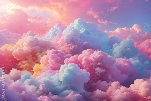 Rainbow Cotton Candy Clouds, Cotton Candy Cloud Background, Dreamy Clouds Background, Cotton Clouds Background, AI Generative