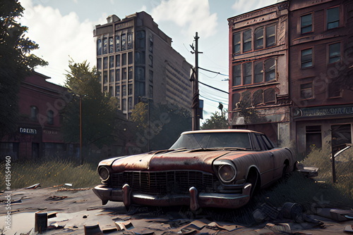 Abandoned car in the middle of the city. 3d render photo