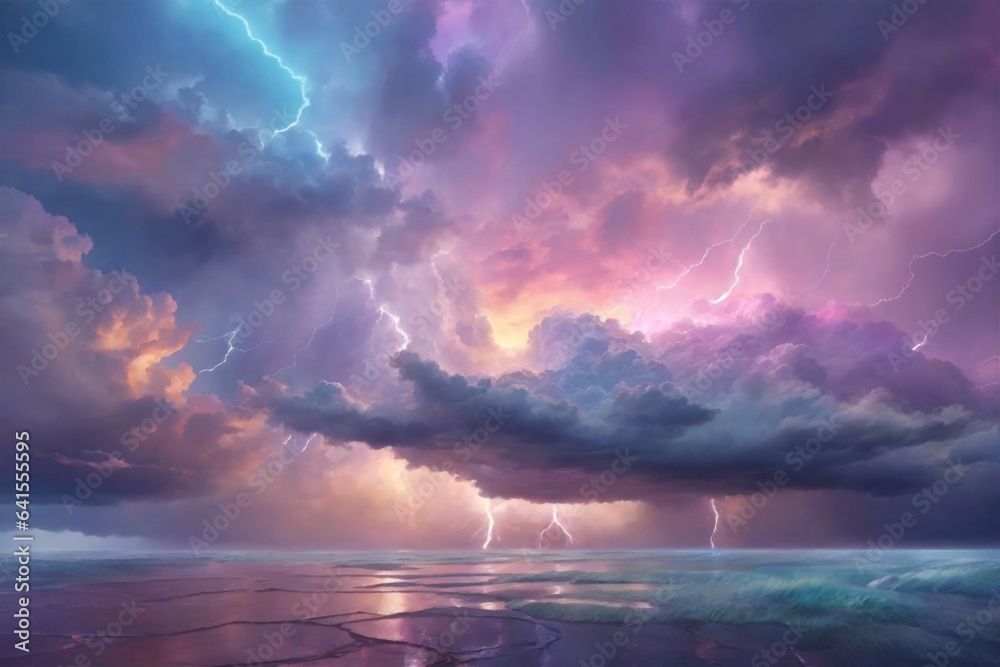 Pastel Thunderstorm Sky, Fantasy Thunderstorm Sky Wallpaper, Dreamy Pastel Thunderstorm, AI Generative