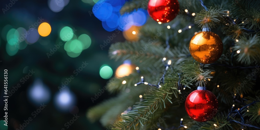 Merry Christmas and Happy New Year. Festive bright beautiful background. Decorated Christmas tree on blurred background. de-focused lights, gold bokeh Merry Christmas and Happy New Year. Festive bright beautiful background. Decorated Christmas tree on blurred background. de-focused lights, gold bokeh