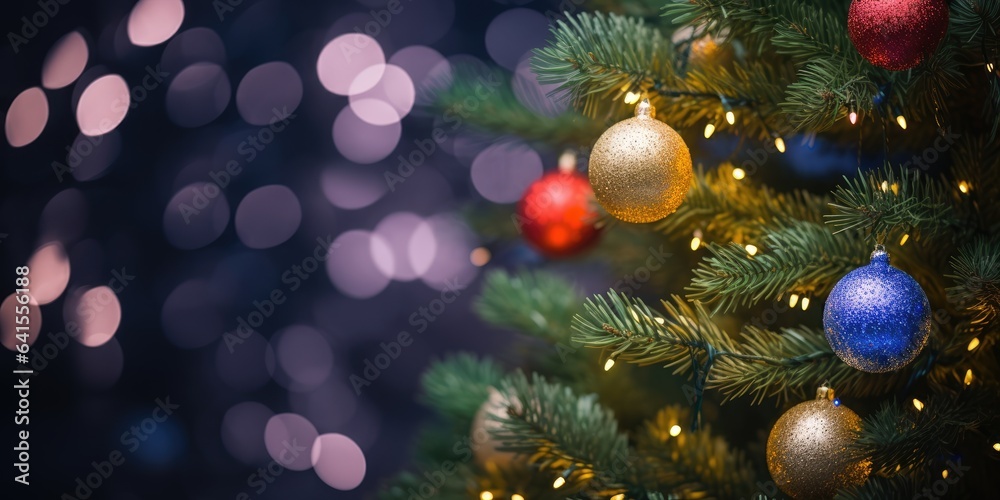 Merry Christmas and Happy New Year. Festive bright beautiful background. Decorated Christmas tree on blurred background. de-focused lights, gold bokeh Merry Christmas and Happy New Year. Festive bright beautiful background. Decorated Christmas tree on blurred background. de-focused lights, gold bokeh