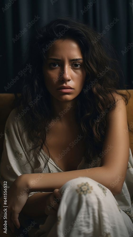 Portrait of a Melancholic Latin Woman. Generative AI Portrait of a Melancholic Latin Woman. Generative AI
