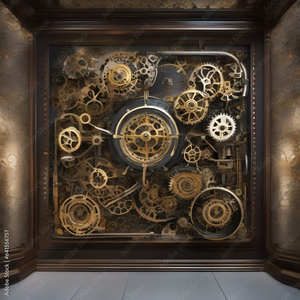 A mosaic of intricate clockwork mechanisms, gears, and springs creating a mechanical wonderland1
