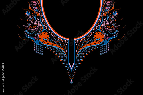 Ethnic Neck Collar Embroidery for fashion and other uses in vector. Geometric oriental pattern ethnic traditional flower necklace embroidery designs for fashion clothes, t-shirts in tribal style.