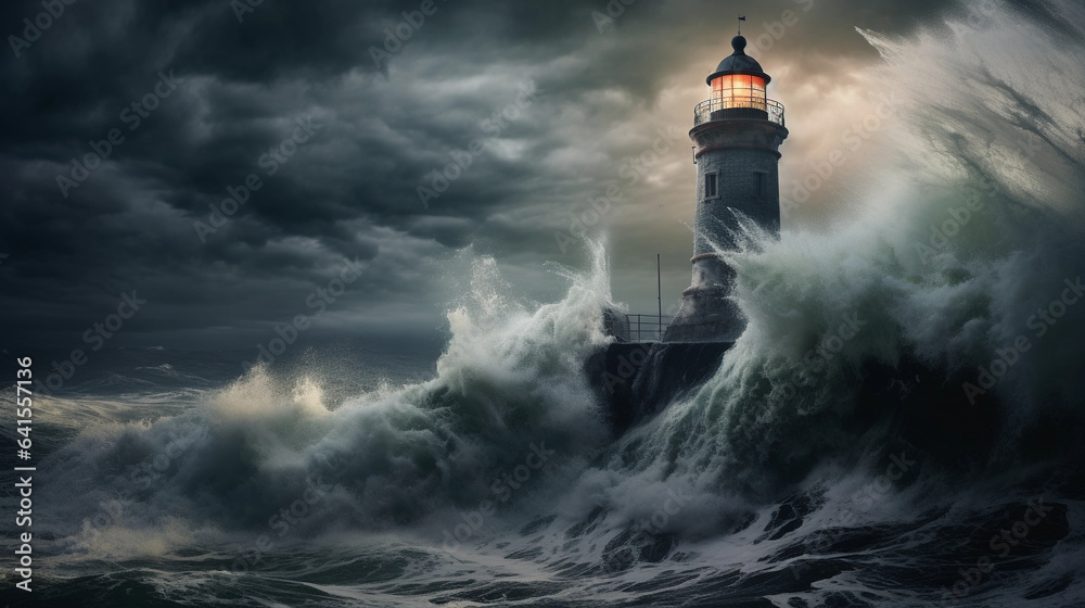 Stormy Sentinel: An Old Lighthouse Standing Guard Against the Roaring Sea