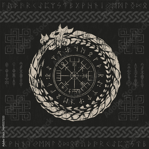 Abstract dragon viking grey symbol with runes