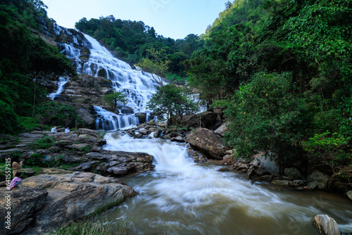  landscape wide angle shot, Mea Ya Waterfall in the rain season at Doi Inthanon National park, north of Chiang Mai Province, Thailand