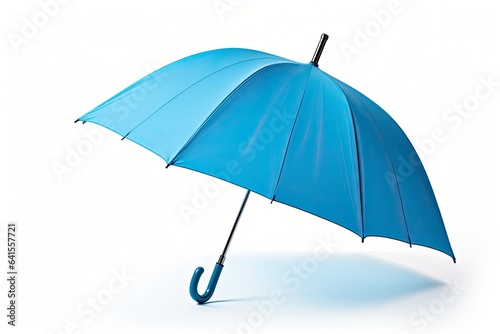 Bright Blue Umbrella Side View Isolated on White Background