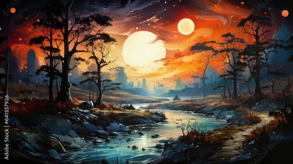 A breathtaking sunset over a serene river A breathtaking sunset over a serene river