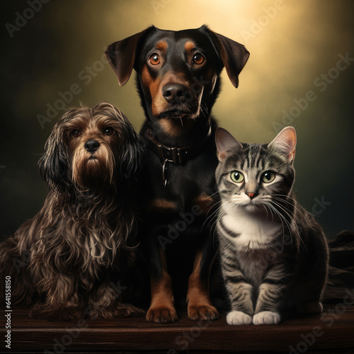 group of dogs and cat