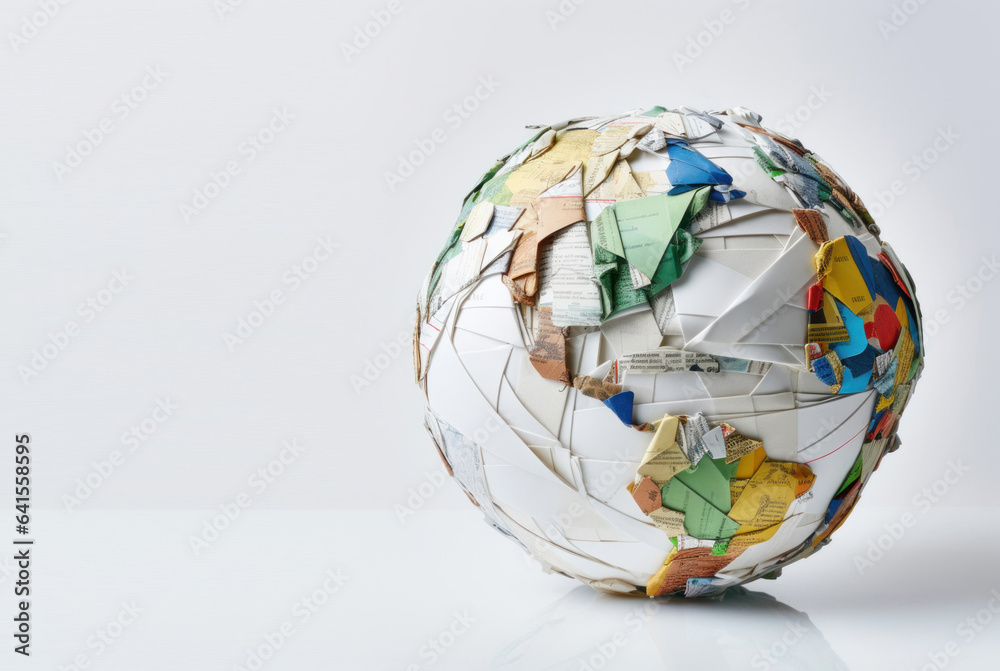 Globe made of paper on a white background
