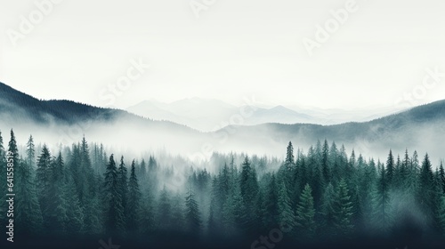 Dark Spruce Wood Silhouette Surrounded by Fog on white