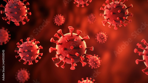 Virus or bacteria against a red background