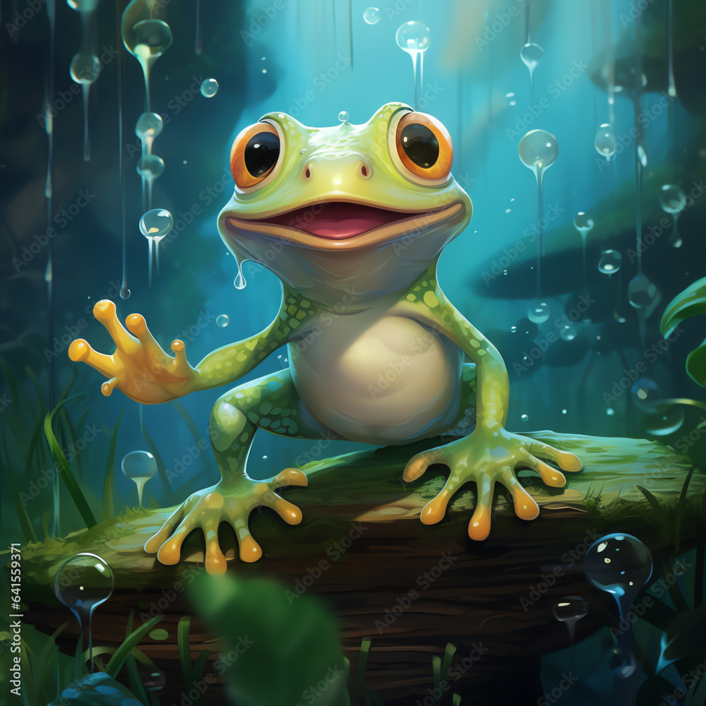 Stunning Brush Exploration: Frog Amid Blue Bubbles and Inclement Weather Stunning Brush Exploration: Frog Amid Blue Bubbles and Inclement Weather