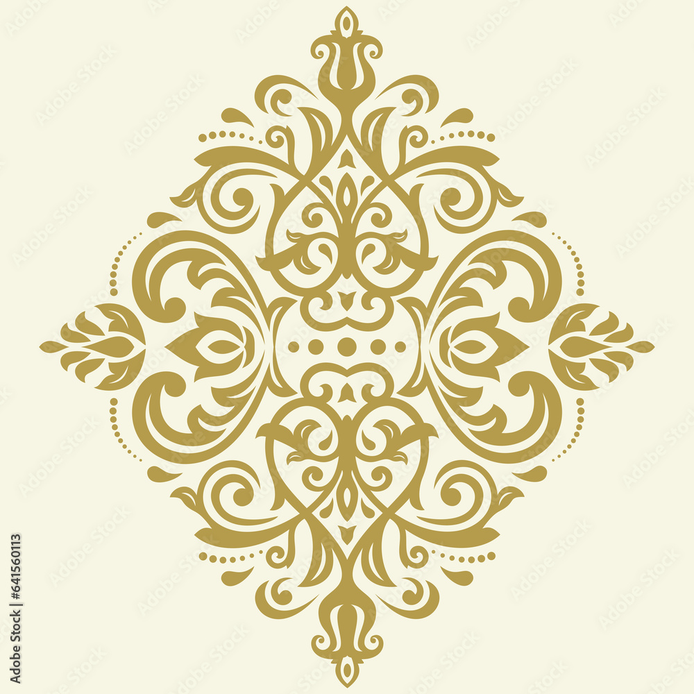 Oriental pattern with arabesques and floral elements. Traditional classic golden ornament. Vintage pattern with arabesques