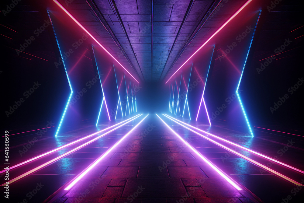Abstract geometric background with neon lights sci-fi tunnel Abstract geometric background with neon lights sci-fi tunnel