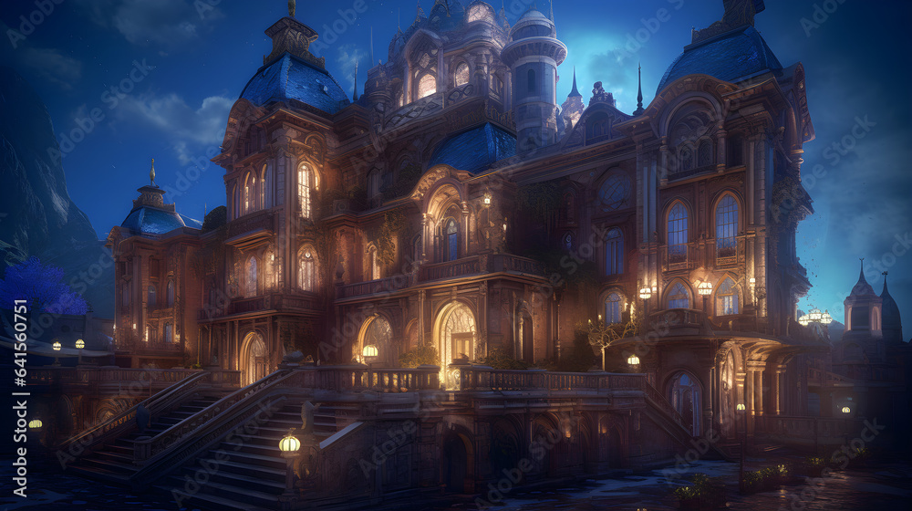 A mansion in the night concept art Generative Ai