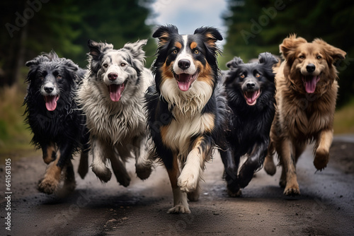 Image of group dogs running  Pet  Animals.  Generative AI  Illustration.