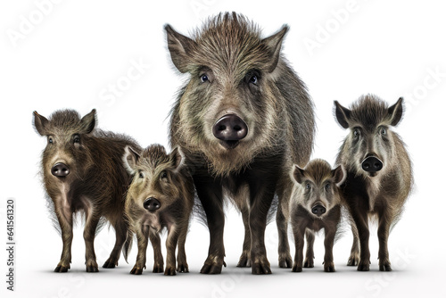 Image of family group of boar on white background. Wildlife Animals. Illustration, Generative AI. © yod67