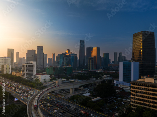 First time Light Trail Transit Train (LRT) operate in Jakarta, Indonesia. The LRT is going through the longest long span structure in the world. 