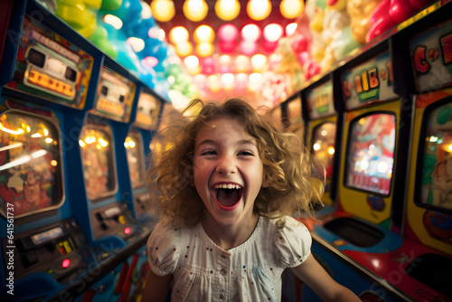 portrait of happy child in amusement arcade
