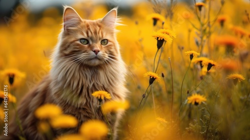 cat in autumn plant flower meadow background
