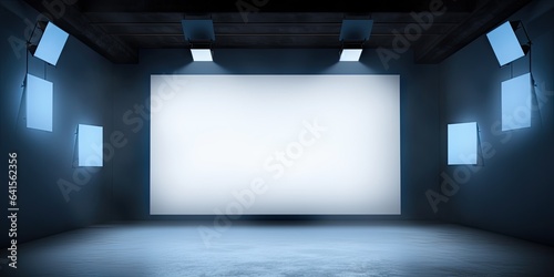 Spotlight serenity. Empty stage illumination. Bright canvas. Blank floor background. Modern elegance. Minimalistic design