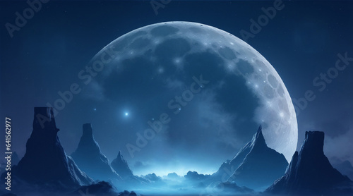 Moon in sky at night background asset game 2d futuristic. Generative AI.