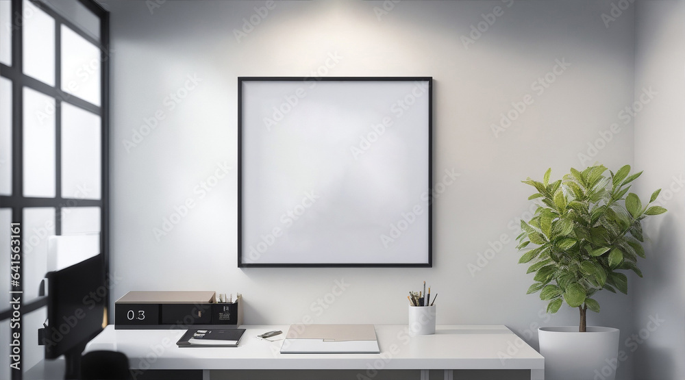 Square canvas framed on wall. Generative AI. Square canvas framed on wall. Generative AI.
