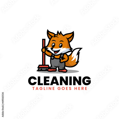 Vector Logo Illustration Cleaning Mascot Cartoon Style.