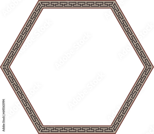 Hexagon Frame old Greek key pattern Greek meander pattern antique retro vintage meander old-fashioned design picture frame art and craft borders element decorate isolated background
