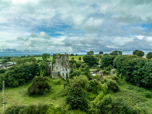 Canvas Print Aerial view of Leap Castle with ruined donjon and castle garden