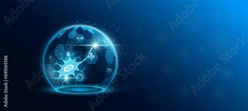 Nerve human organ inside transparent dome shield protection futuristic with medical icon. Technology innovation health care. Empty space for text. Medical science ads website banner. Vector.
