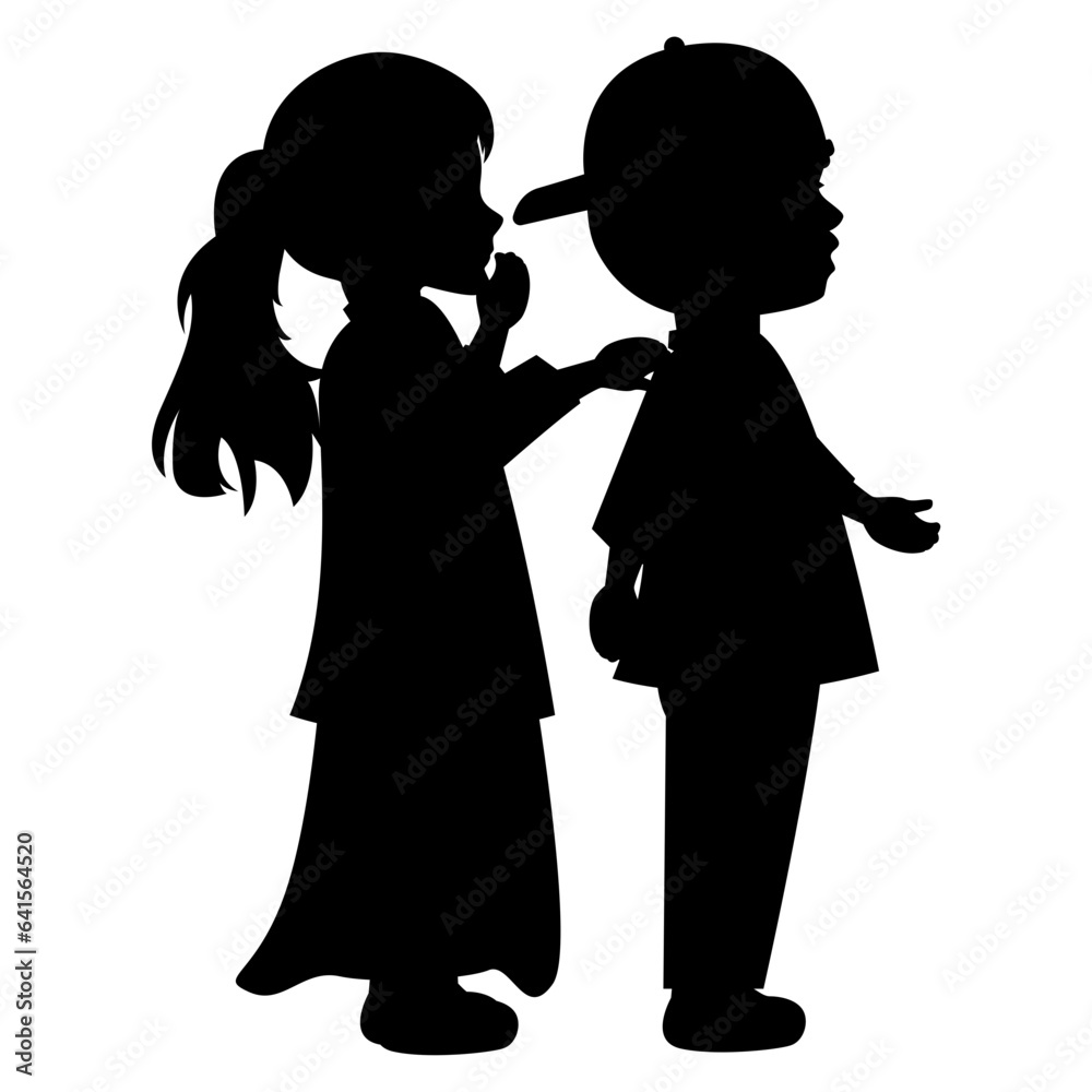 cute little boy and girl silhouette