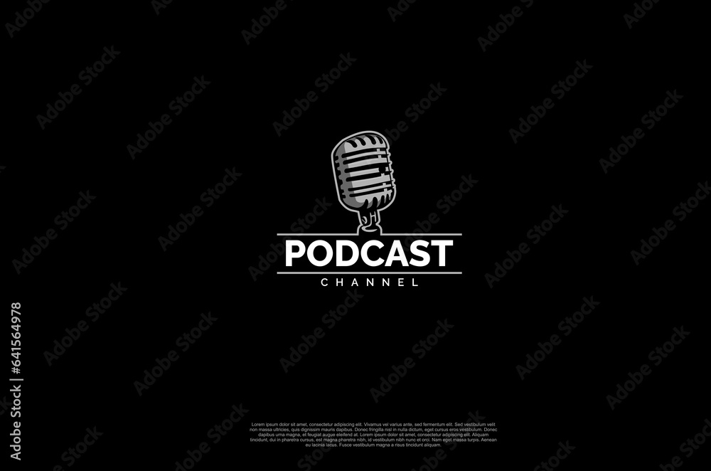 Audio microphone icon Podcast or Radio Logo design for application, studio, radio, broadcasting, user interface. Vector illustration Audio microphone icon Podcast or Radio Logo design for application, studio, radio, broadcasting, user interface. Vector illustration