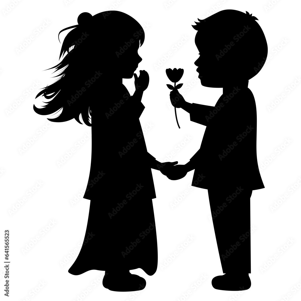 cite little boy and girl silhouette