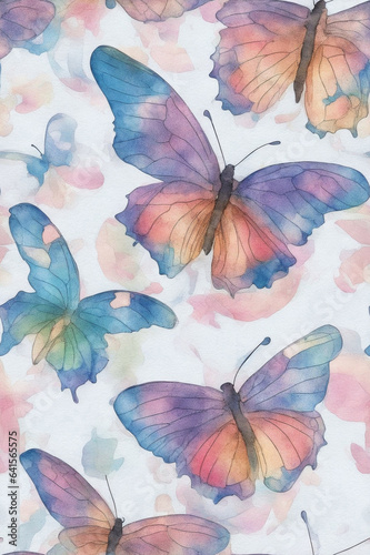 Butterfly watercolor wallpaper background. Generative AI. © BornHappy