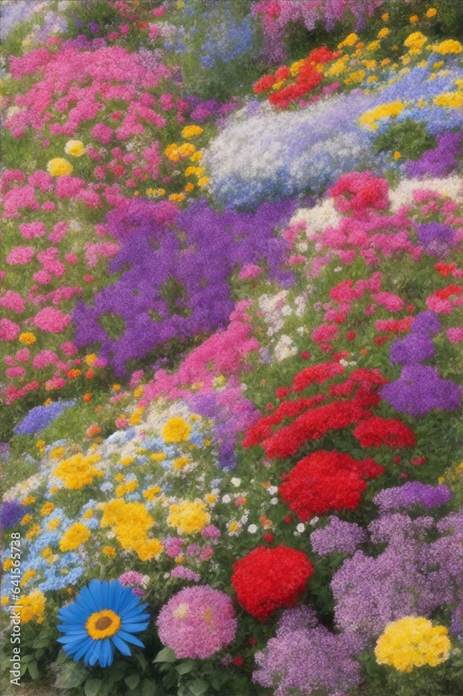 Garden bright flowers. Generative AI.