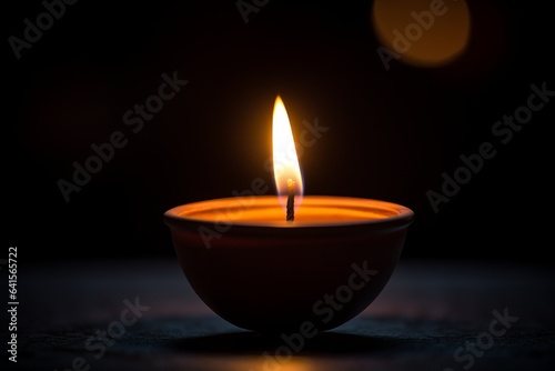 Lone Candle's Radiance in the Dark, background with copy space
